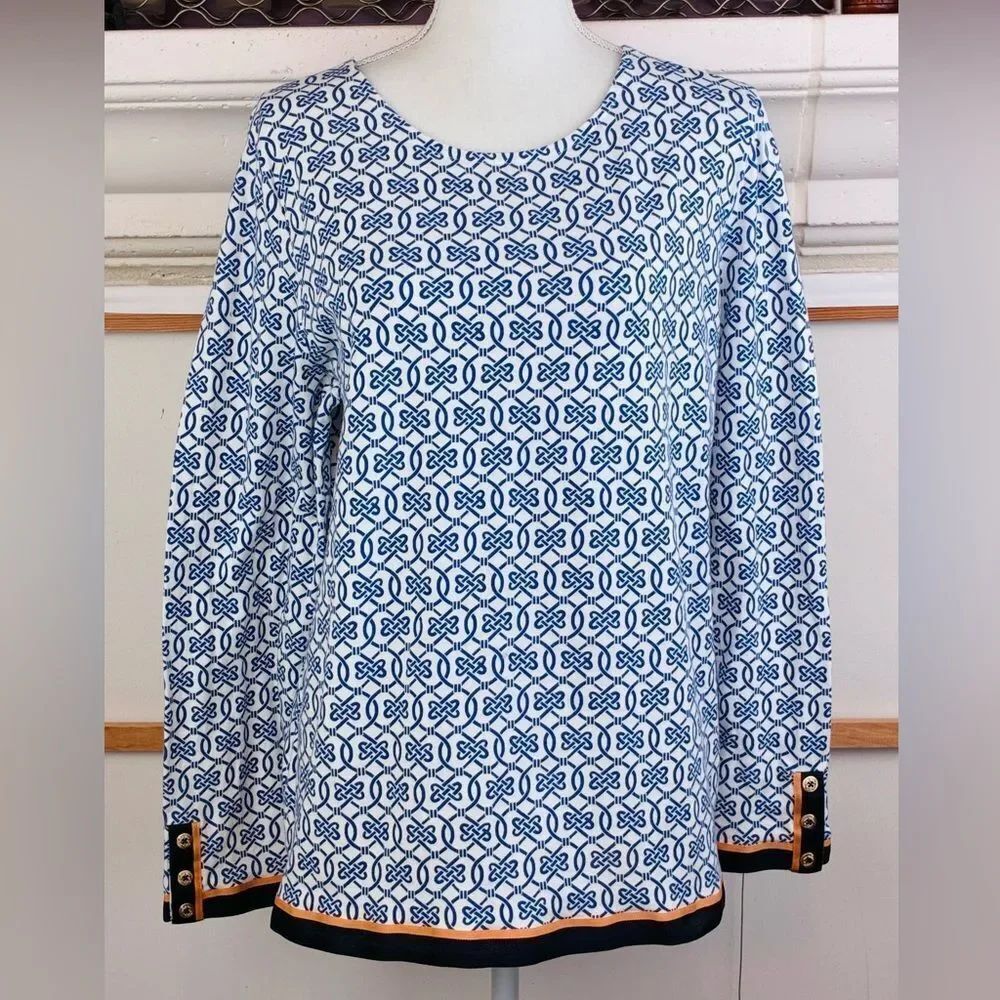 Talbots NWOT Gold anchor Buttons Preppy Top w/grosgrain ribbon trim